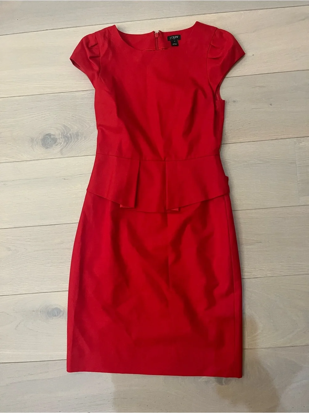 J. Crew Red Cap-Sleeve Peplum Sheath Dress